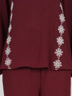 Textured Cotton Co-ord Set- Embroidered